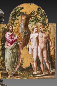 Portable Altar Back Side: Adam and Eve Facing the Eternal Father (detail)