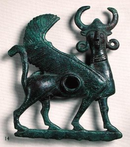 Horse bit in the form of a human-headed winged bull, from Luristan, Iran