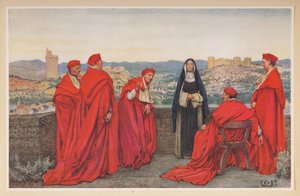St. Catherine of Siena negotiating with Pope Gregory XI on behalf of the Florentines. by Eleanor Fortescue Brickdale
