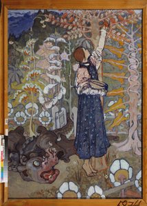 A Fairy Tale (Girl and the Beast). Painting by Elena Dmitryevna Polenova