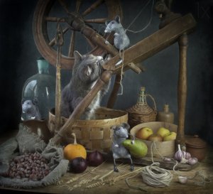 Whimsical Cat and Mice