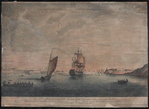 A view of the entrance of the Harbour of the Havana, taken from within the wrecks, Havana by Elias (after) Durnford