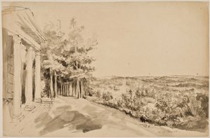 View of the Temple of Bacchus and the Gothic Temple in the Background at Painshill by Elias Martin