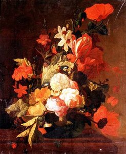 Roses, Tulips, Convolvuli etc. by Elias van den (follower of) Broeck