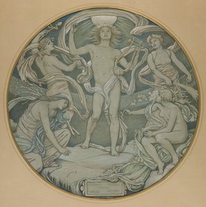 Cartoon for Center Circle of Huntington Ceiling: Apollo and Attendants by Elihu Vedder