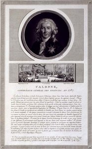 Calonne, Controller General of Finances, in 1787, portrait engraved by Charles Levachez, with a scene of the Assembly of the Notables by Jean Duplessis-Bertaux, c.1803 by Elisabeth Louise (after) Vigee Lebrun