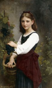 A Young Girl Holding a Basket of Grapes