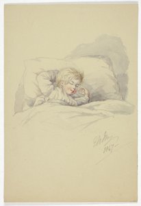 Child Asleep; Fishermen on Dock by Elizabeth Murray