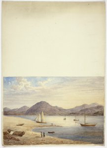 View of Harbor with Four Sailboats by Elizabeth Murray