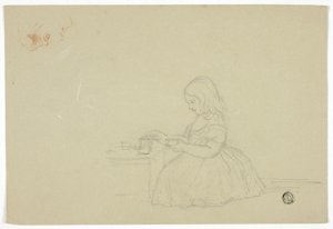 Young Girl Pouring Tea and Profile Sketch (recto), and Sketch of Italian City Street (verso)