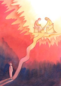 A person who, for love of God, loves and serves her neighbour, walks a hard road towards Heaven, with steep climbs
