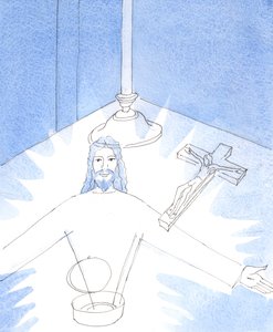 As soon as the pyx was opened, and I adored Jesus, Really Present in the Sacred Host, I was shown the joyful sight of Jesus Himself, holding out His arms to greet me