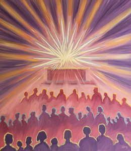 At Mass, the Divine Love of the Father enfolds Jesus in a white fire of Sacrifice