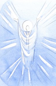 Christ, Risen and Glorious, is Really Present in the Blessed Sacrament. Robed as a priest, He prays to the Father of our behalf by Elizabeth Wang