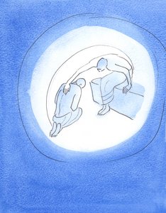 God the Father, aware of the horrific cost of the Incarnation, reaches out, through His Holy Spirit, to His Beloved Son, Who willingly assents to come to earth for our salvation