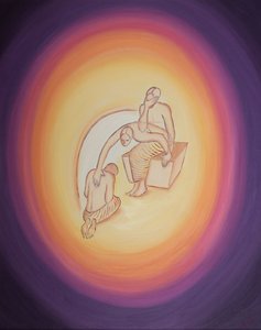 God the Father, aware of the horrific cost of the Incarnation, reaches out, through His Holy Spirit, to His Beloved Son, Who willingly assents to come to earth for our salvation