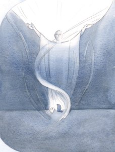 In the darkness, above me I saw His arms stretched out in prayer, reaching out towards the glory that I could not see by Elizabeth Wang