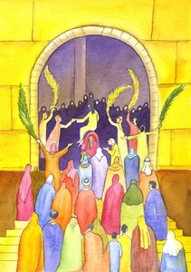 Jesus enters Jerusalem in procession (Palm Sunday) by Elizabeth Wang