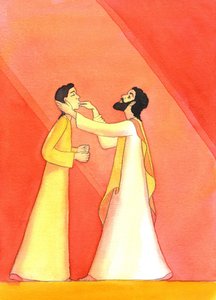 Jesus heals the deaf man, as He raises His eyes to Heaven, in prayer