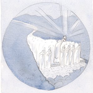 On the road of Sacred Tradition, holding aloft the Holy Scriptures, the teachers walk along: bishops and priests with all the people by Elizabeth Wang