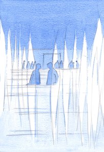 The Holy Angels guard the Church, always; they are all reverent, amidst those who carelessly disturb them with loud chatter by Elizabeth Wang