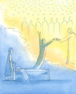 The Holy Soul who is ready for Heaven is met not only by Christ, but also by His holy Mother and all the Saints