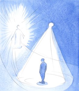 The Most Holy Spirit is like a lamp, shining above us, as we make our way towards Christ in Heaven, 2001 by Elizabeth Wang