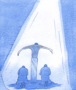 The suffering Saviour stands, with outstretched arms, to shelter repentant people; and the Father looks lovingly from Heaven, upon His Son, 2002