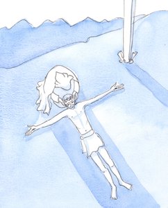We can see Our Lady kneeling near the foot of the Cross, her son