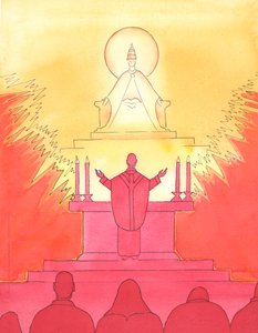 When priest and people all face in the same direction at Mass, they are all looking together, towards the Father, to praise Him through Christ