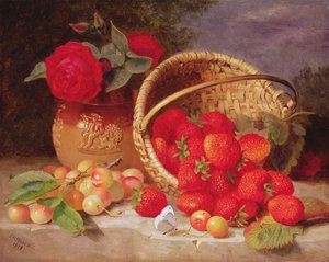 Still life of basket with strawberries and cherries, 1898