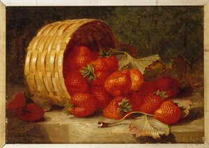 Strawberries in a Wicker Basket on a Ledge