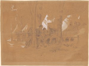 Camp Ellsworth, Near Alexandria—Five Zouaves by Emanuel Gottlieb Leutze