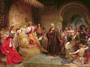 Columbus before the Queen by Emanuel Gottlieb Leutze