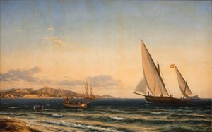 Evening by the Mediterranean. In the Background Marseille and the Island of If by Emanuel Larsen