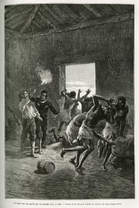 Major Serpa Pinto Fired at the Village Chief or Stopped Because He Demanded Even More Brandy in Exchange for His Hospitality. Engraving by Emile Bayard, to Illustrate the Story 
