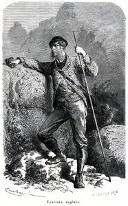 Portrait of English tourist - tourism in the 19th century - illustration of the book “Moors and Characters of Peoples”, edition 1884 by Emile Antoine Bayard