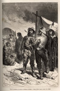 Types of pioneers, oxherds and Indians of Benton (Montana), engraving after the drawing by Emile Bayard, illustrating the voyage from Washington to San Francisco, in 1868, by L. Simonin, published in “Le tour du monde” 1874, edited by Edouard Charton
