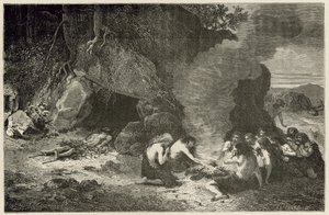 A funeral meal at the time of the great bear and the mammoth by Emile Antoine Bayard