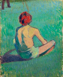 Boy sitting in the grass