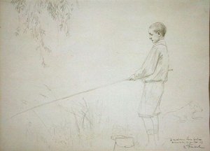 Young Boy Fishing by Emile Friant