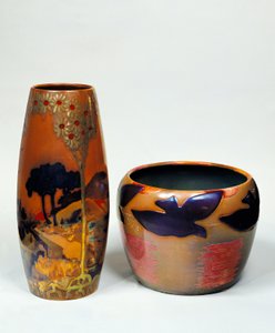 Cameo glass vases with globular bodies