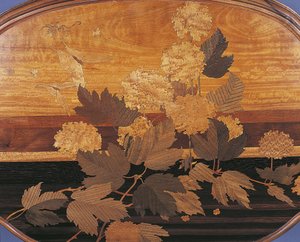 Close-up of an oval tea table, France by Emile Galle