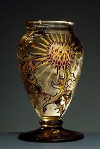Smoked glass vase with enamel decorations, ca 1890, by Emile Galle, Nancy, France by Emile Galle