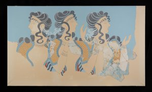Restored Ladies in Blue Fresco from the Palace of Minos at Knossos (Evans Fresco Drawing O/7)