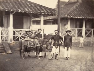 Rich Annamite mounting a horse, Cochinchina