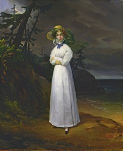 Young girl in a romantic landscape, 1825 by Emile Jean Horace Vernet