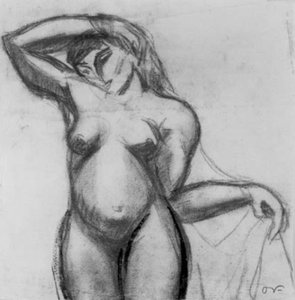 Figure Study. Standing Woman Facing Forward with a Drapery