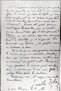 Letter from Zola to Edouard Manet