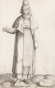 Costume Plate: Hispana Rustica with label on rock, ca. 1557-58 by Enea Vico